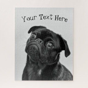 Aangepaste foto van Cute Black White Pug Puppy Dog Legpuzzel