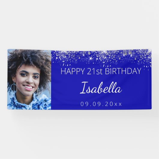 Aangepaste foto van de koninklijke blauwe zilvergl spandoek (Horizontaal)