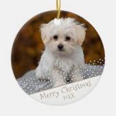 Aangepaste foto van Dog Pet met kerstfeestdag Keramisch Ornament (Voorkant)