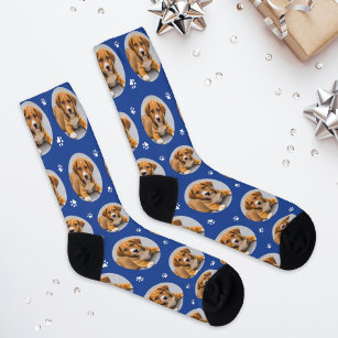 Aangepaste foto van Dog Royal Blue Paw Print Sokken