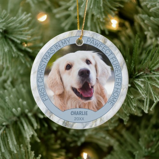 Aangepaste foto van een knuffelbare puppy op chic  keramisch ornament (Boom)