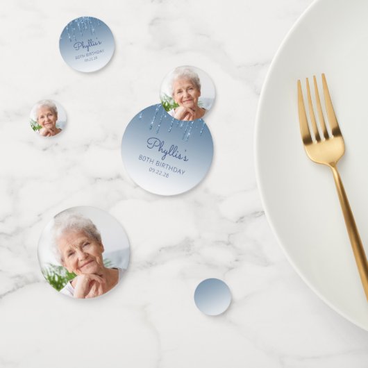 Aangepaste foto van Glam Blue Glitter Drip 80th Bi Confetti (Groep)