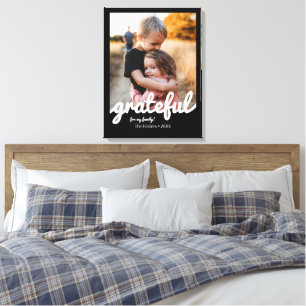 Aangepaste foto van Grateful Black en White Script Canvas Afdruk