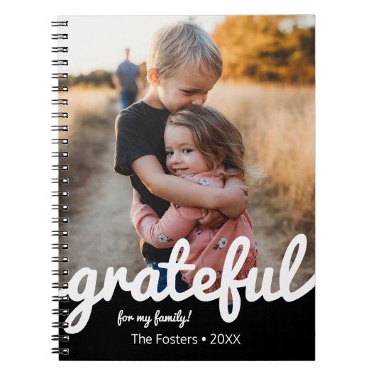Aangepaste foto van Grateful Black en White Script Notitieboek (Voorkant)