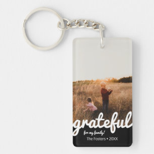 Aangepaste foto van Grateful Black en White Script Sleutelhanger