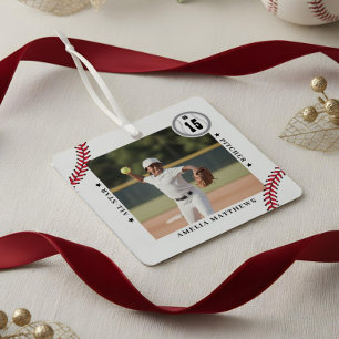 Aangepaste foto van honkbalspeler als sportaandenk metalen ornament