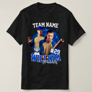 Aangepaste Foto van Honkbalspeler Zwart Blauw T-shirt