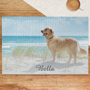 Aangepaste foto van huisdierhond en lettertype naa legpuzzel