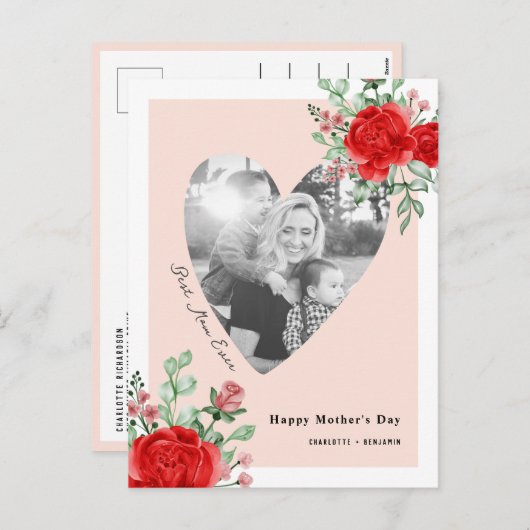 Aangepaste foto van Modern Happy Moederdag Floral Feestdagenkaart (Voorkant / Achterkant)