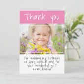 Aangepaste foto van modern roze meisje bedankkaart (Staand voorkant)