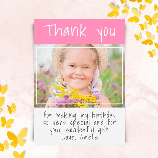 Aangepaste foto van modern roze meisje bedankkaart