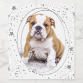 Aangepaste foto van Pet Dog Birthday Silver Glitte Wijn Etiket (Enkel label)