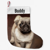 Aangepaste foto van Pug Dog en uw Pug Dog Naam Kleine Kerstsok (Voorkant)