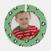 Aangepaste foto van Pute Penguin Pattern Glas Ornament (Achterkant)