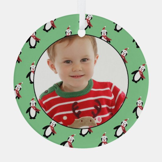 Aangepaste foto van Pute Penguin Pattern Glas Ornament (Achterkant)