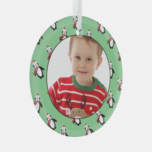 Aangepaste foto van Pute Penguin Pattern Glas Ornament (Voorkant Rechts)