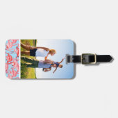 Aangepaste foto van roze flamingos op blauw bagagelabel (Voorkant horizontaal)