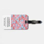 Aangepaste foto van roze flamingos op blauw bagagelabel (Achterkant horizontaal)