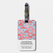 Aangepaste foto van roze flamingos op blauw bagagelabel (Achterkant verticaal)