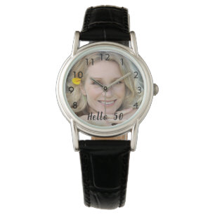 Aangepaste foto-verjaardag hallo zwart horloge