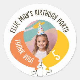 Aangepaste foto Verjaardagsballonnen Elke leeftijd Ronde Sticker