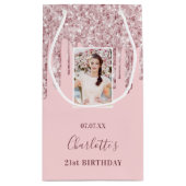 Aangepaste foto-verjaardagsblush roze glitter drup klein cadeauzakje (Achterkant)