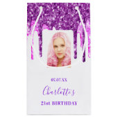 Aangepaste foto verjaart witte paarse glitterdrupp klein cadeauzakje (Achterkant)