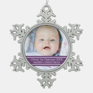 Aangepaste foto voor baby's eerste kerstversiering tin sneeuwvlok ornament