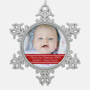 Aangepaste foto voor baby's eerste kerstversiering tin sneeuwvlok ornament