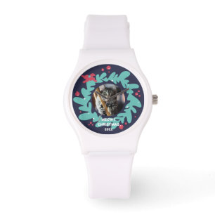 Aangepaste foto voor huisdieren, kerstgereden lijs horloge