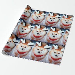 Aangepaste foto voor kerstpuppy Dog Pomeranian Cadeaupapier
