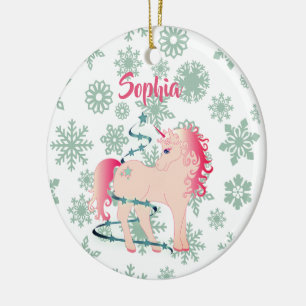 Aangepaste foto voor Unicorn Cute Girl Kerstmis Keramisch Ornament