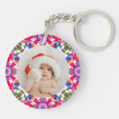 Aangepaste foto Vrolijk Kerstmis Modern Kleurrijk Sleutelhanger (Achterkant)