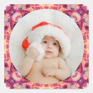 Aangepaste foto Vrolijk Kerstmis Modern Kleurrijk Vierkante Sticker