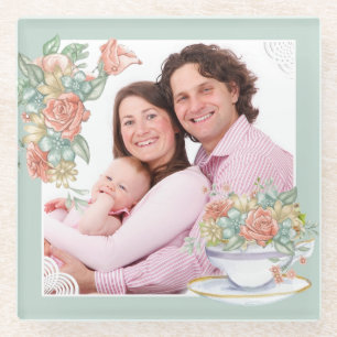 Aangepaste foto waterverf Floral en Teacup Glazen Onderzetter