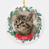 Aangepaste foto-Waterverf Pet Cat met kerstmis Keramisch Ornament (Achterkant)