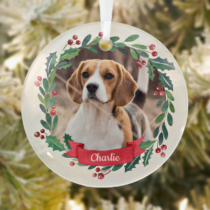 Aangepaste foto-Waterverf Pet Dog met kerstmis Glas Ornament