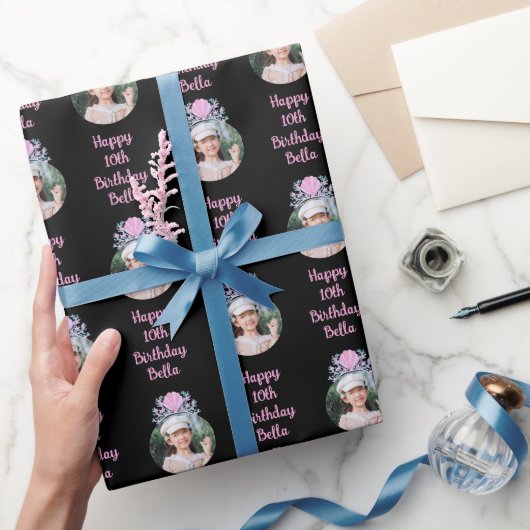 Aangepaste foto-Waterverf Zeemeermin kweekdag Cadeaupapier (Geschenken)