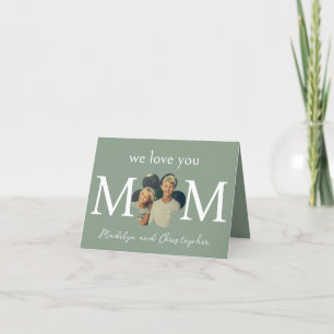 Aangepaste foto We houden van je mama groene Moede Feestdagen Kaart
