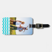 Aangepaste foto White en Aqua Zig Zag Pattern Bagagelabel (Voorkant horizontaal)