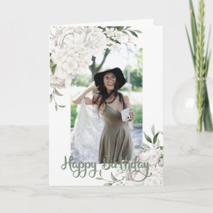 Aangepaste foto White Floral Birthday Greep Kaart