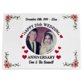 Aangepaste foto Wit Bloemen 25e bruiloft Jubileum Groot Cadeauzakje (Voorkant)