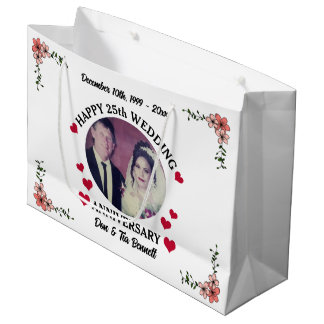 Aangepaste foto Wit Bloemen 25e bruiloft Jubileum Groot Cadeauzakje