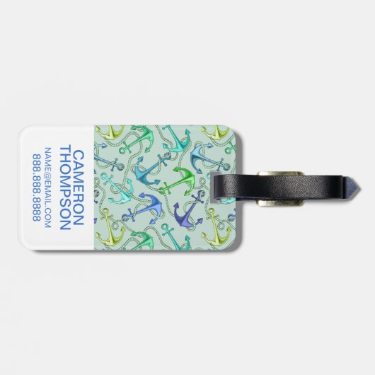 Aangepaste foto-Zee-anker en -rope-patroon Bagagelabel (Achterkant horizontaal)