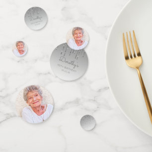 Aangepaste foto zilveren glittersluier 90ste verja confetti