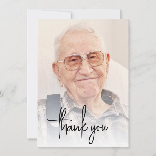 Aangepaste Foto Zwart Script 90ste Verjaardagsfees Bedankkaart (Voorkant)