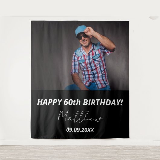 Aangepaste foto zwart wit man 60e verjaardag wandkleed (Voorkant)