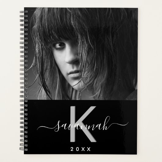 Aangepaste foto zwart wit monogram 2025 planner (Voorkant)