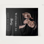 Aangepaste foto zwart wit verjaardag welkom wandkleed (Voorkant (horizontaal))