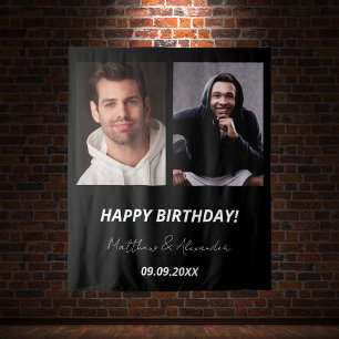 Aangepaste foto zwart wit vrienden verjaardag wandkleed